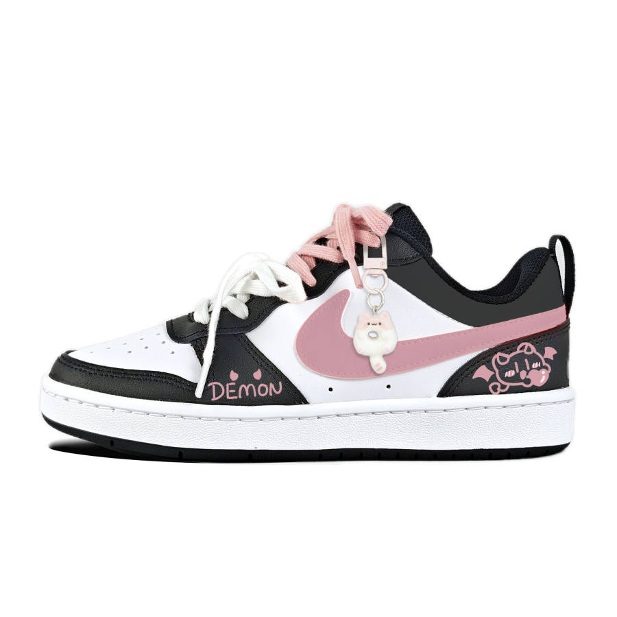 Nike Nike Court Borough Slip Resistant Abrasion Resistant Low top Kids' Skateboarding Shoes Black Pink Teenagers