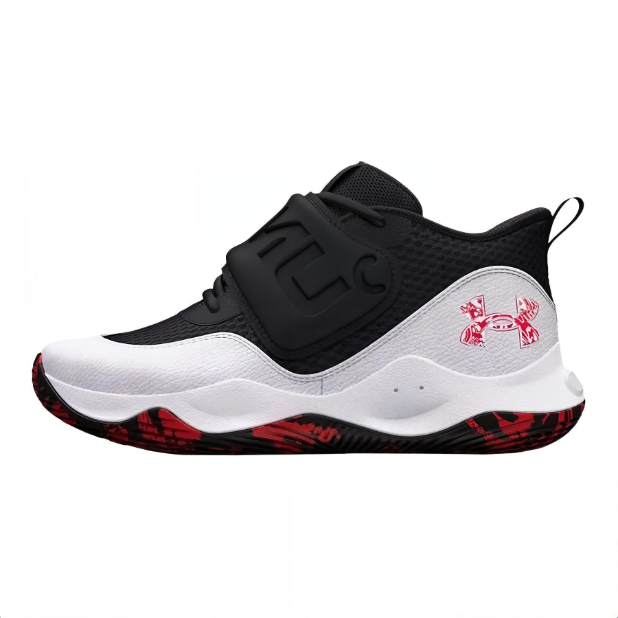 Under Armour Zone BB 2 Slip Resistant Cushioning Low top Children's Basketball Shoes Black White Red Teenagers