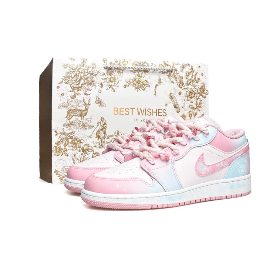 Jordan Jordan Air Jordan 1 Vassell Abrasion Resistant Low top Children's Basketball Shoes Pink Blue Teenagers