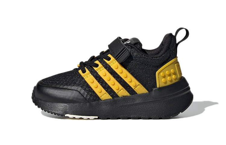 Adidas LEGO x Adidas Racer Tr El Fabric Comfortable Round Toe Abrasion Resistant Low top Toddler Shoes Black Yellow