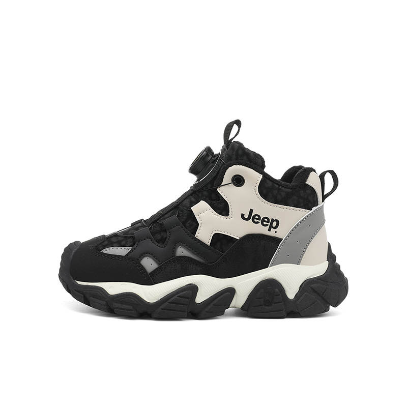 Jeep Leather Upper Waterproof Fleece Lined Thermal Athletic Shoes Children's Cotton Shoes Teenagers