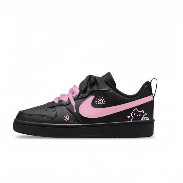 Nike Nike Leather Slip Resistant Abrasion Resistant Low top Kids' Skateboarding Shoes Black Pink Teenagers