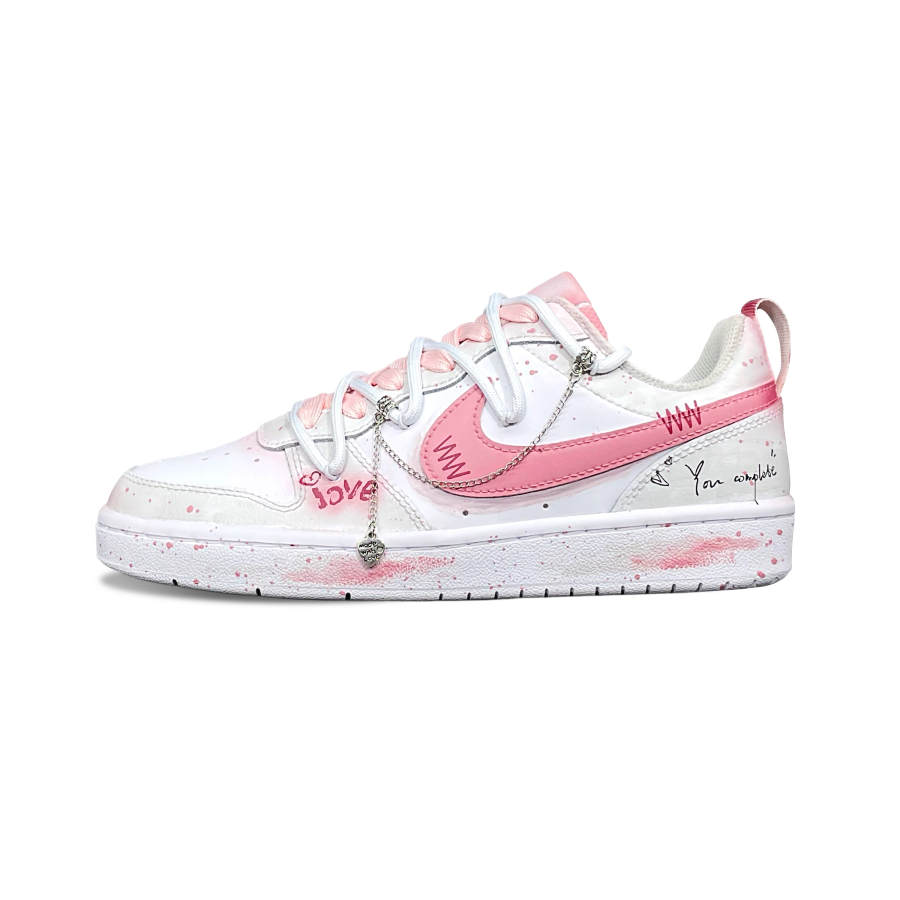 Nike Nike Court Borough Leather Slip Resistant Cushioning Abrasion Resistant Low top Kids' Skateboarding Shoes Pink White