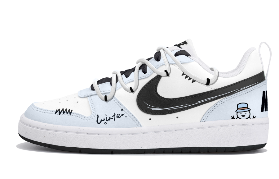 Nike Nike Court Borough Snow Fun Black White Low top Kids' Skateboarding Shoes Blue White Black Teenagers