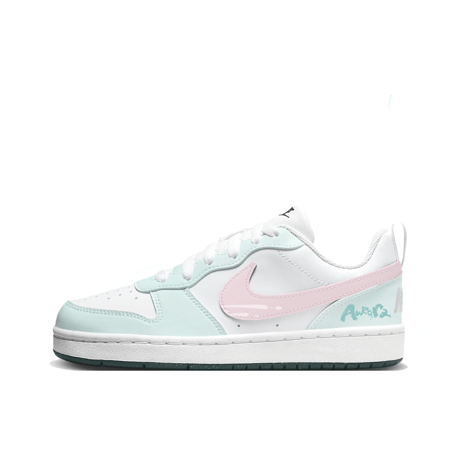 Nike Nike Court Borough Synthetic Leather Slip Resistant Abrasion Resistant Low top Kids' Skateboarding Shoes Pink Green