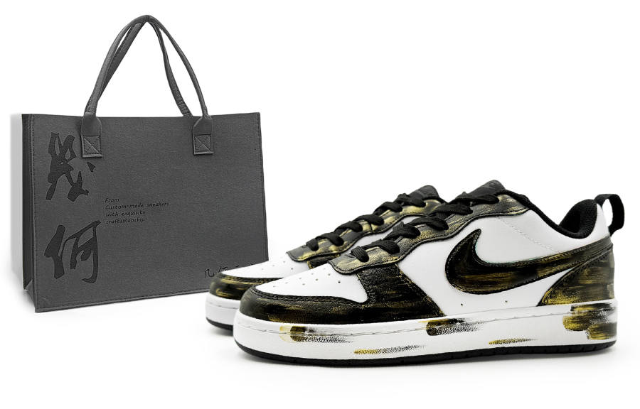Nike Nike Court Borough Pursuer Leather Low top Kids' Skateboarding Shoes Black Gold Teenagers