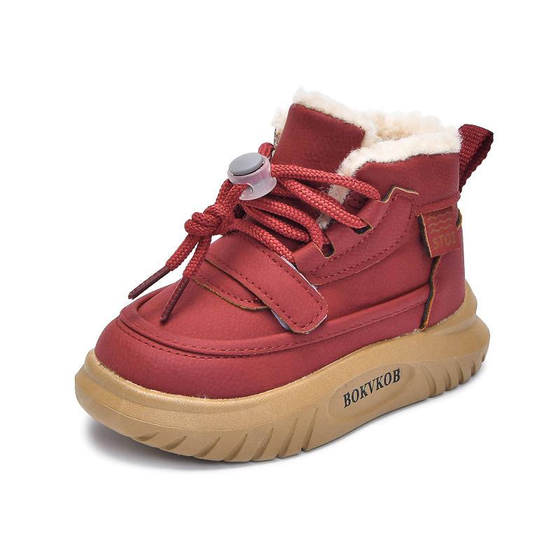 CHAOGONG Fleece Lined Fashion Sports Versatile Water repellent Children's Cotton Shoes Children Aged 3 7 Years Old