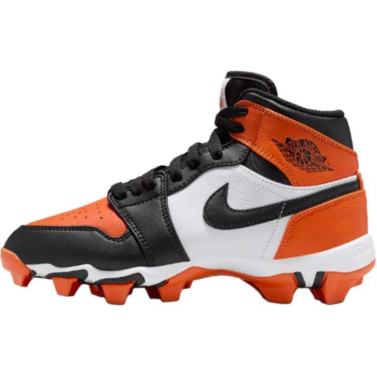 Jordan Jordan Air Jordan 1 Abrasion Resistant Mid top Kids' Soccer Shoes White Black Orange Teenagers