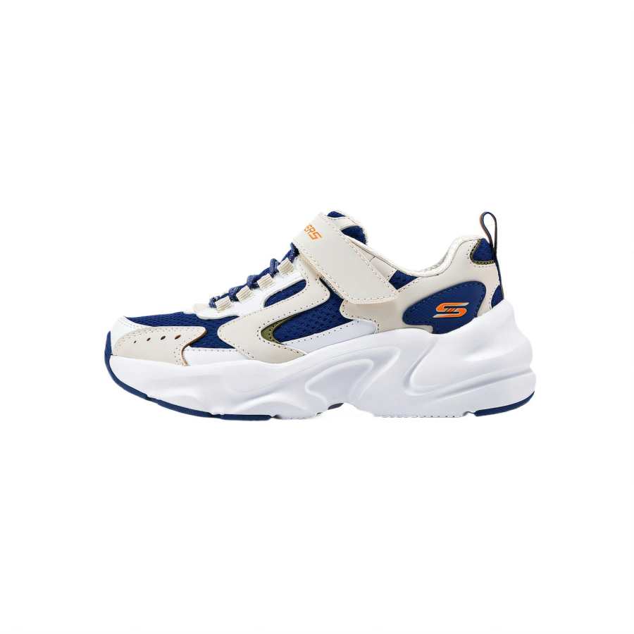 Skechers Kids Leather Slip Resistant Cushioning Low top Kids Lifestyle Shoes White/Marine Blue Kids'