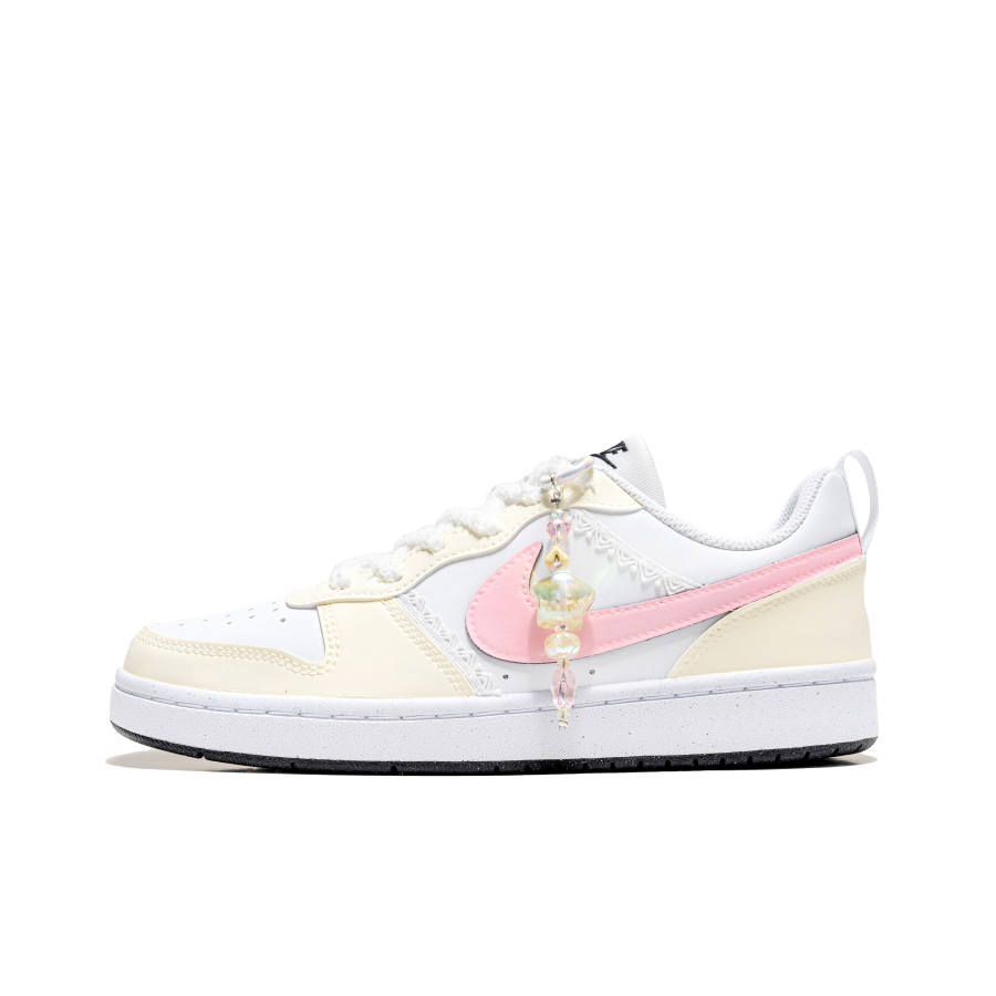 Nike Nike Court Borough Synthetic Leather Abrasion Resistant Low top Skateboard Shoes White Yellow Kids'