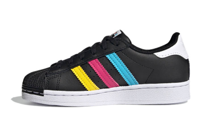 Adidas Originals SUPERSTAR C Comfortable Abrasion Resistant Low top Kids' Skateboarding Shoes Black White Red