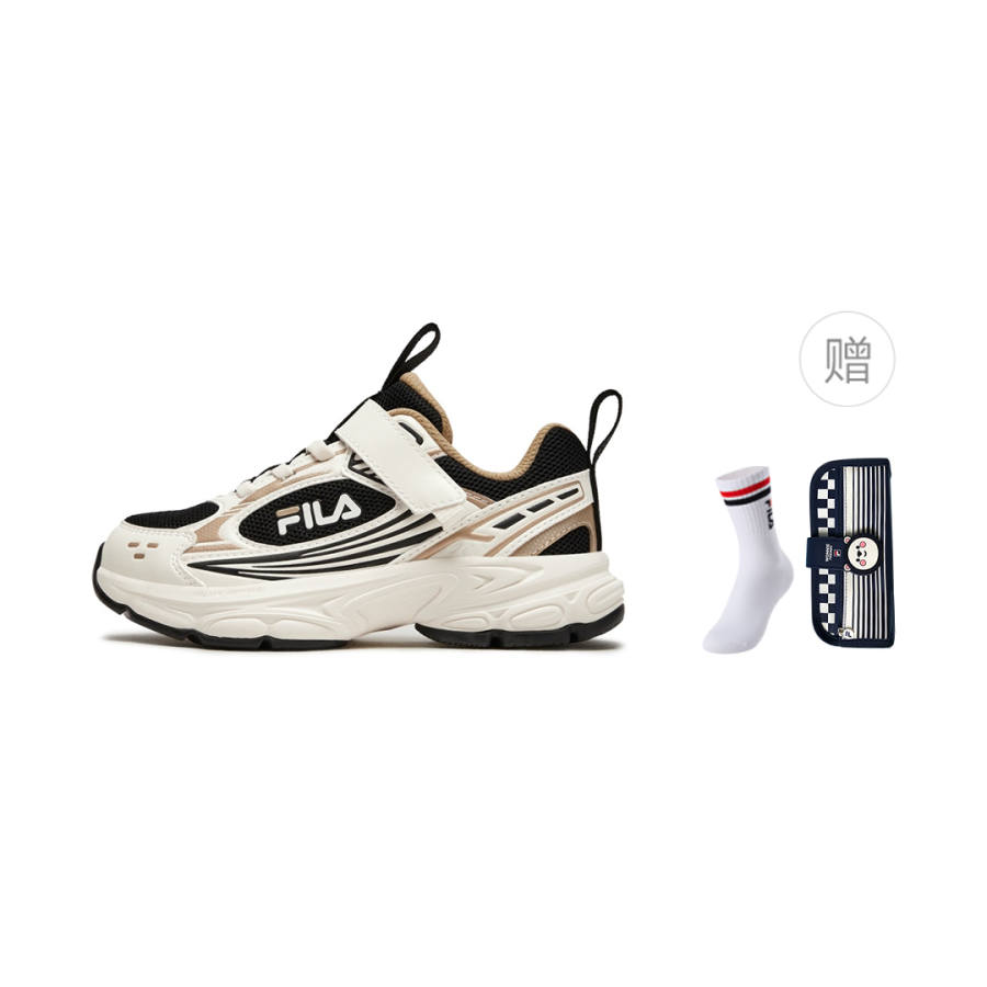 FILA KIDS Heritage FHT Lightweight Cushioning Low top Kids' Running Shoes Milk White/Black Children Aged 3 7 Years Old