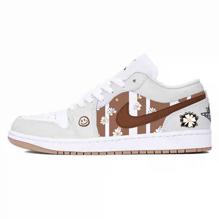 Jordan Jordan Air Jordan 1 Slip Resistant Cushioning Low top Children's Basketball Shoes White Teenagers