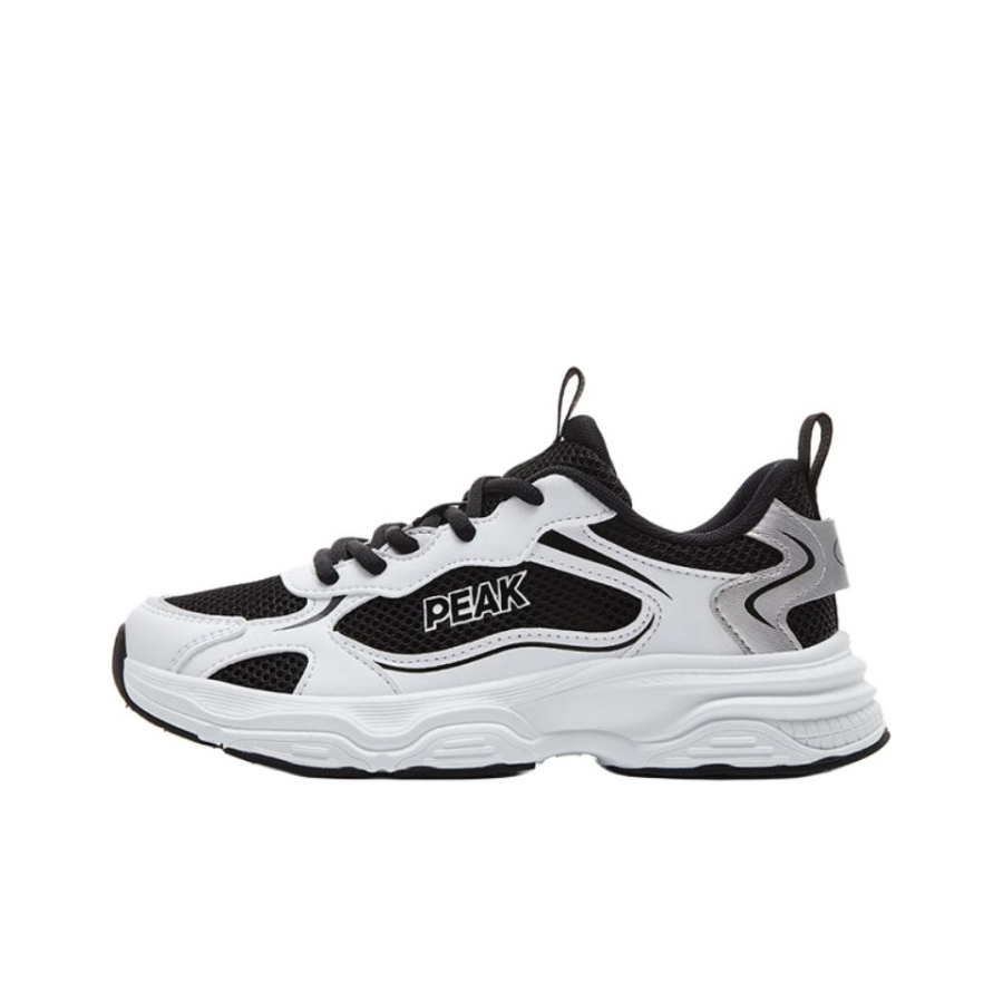 PEAK Slip Resistant And Breathable Low top Kids Lifestyle Shoes Black/All White Teenagers