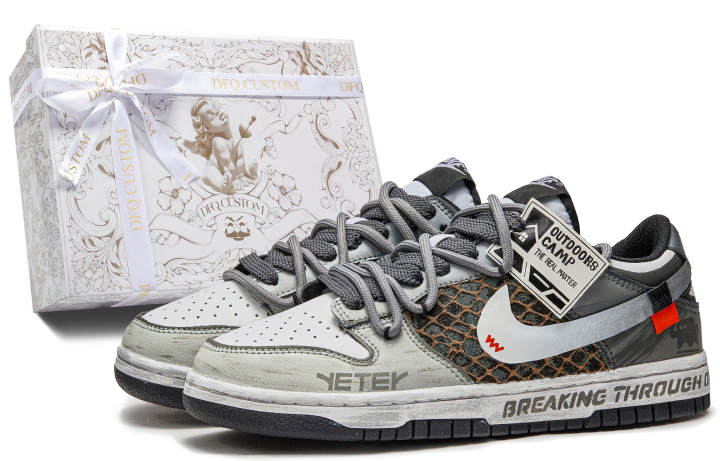 Nike Nike Dunk Black Slip Resistant Cushioning Low top Skateboard Shoes Gray Green White Kids'