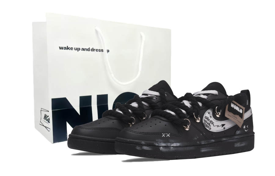 Nike Nike Court Borough Leather Low top Skateboard Shoes Black White Kids'