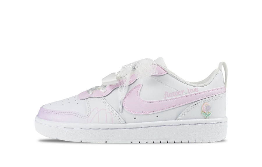 Nike Nike Court Borough 2 Leather Slip Resistant Abrasion Resistant Low top Kids' Skateboarding Shoes White Purple Teenagers