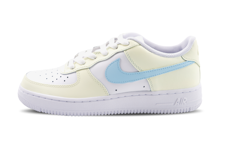 Nike Nike Air Force 1 LE Synthetic Leather Low top Kids' Skateboarding Shoes Yellow Blue Teenagers