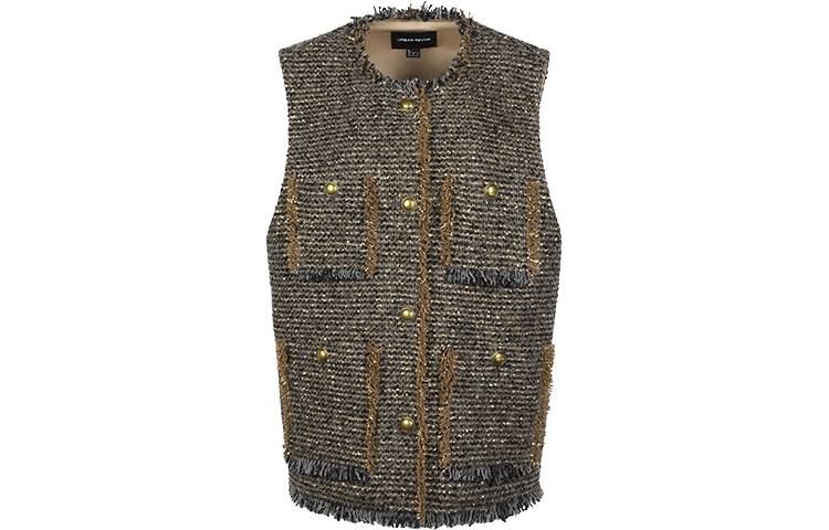 URBAN REVIVO Vests Women's Yellow Brown Crew Neck Thickened Other