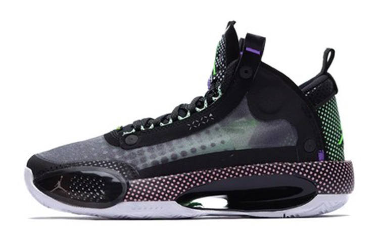 Jordan Jordan Air Jordan 34 GS 'Halftone Dots' Cushioning Abrasion Resistant Mid top Basketball Shoes Gray Green Unisex