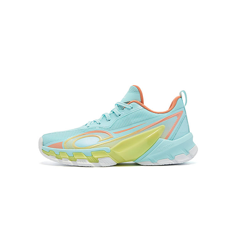QIAODAN Slip Resistant, Abrasion Resistant, Breathable Mid top Basketball Shoes Light Gull Blue/Salmon Orange Kids'