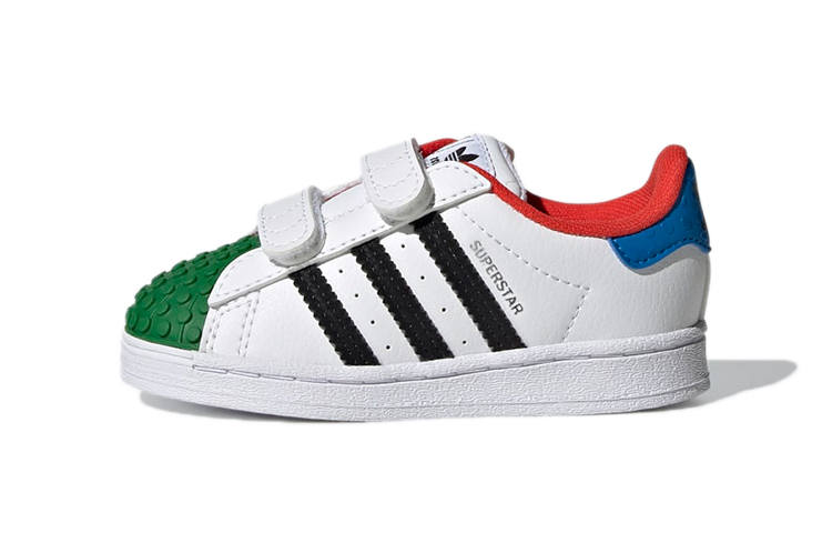 Adidas Originals LEGO x Adidas Originals SUPERSTAR CF Comfortable Abrasion Resistant Low top Toddler Shoes White Green Blue