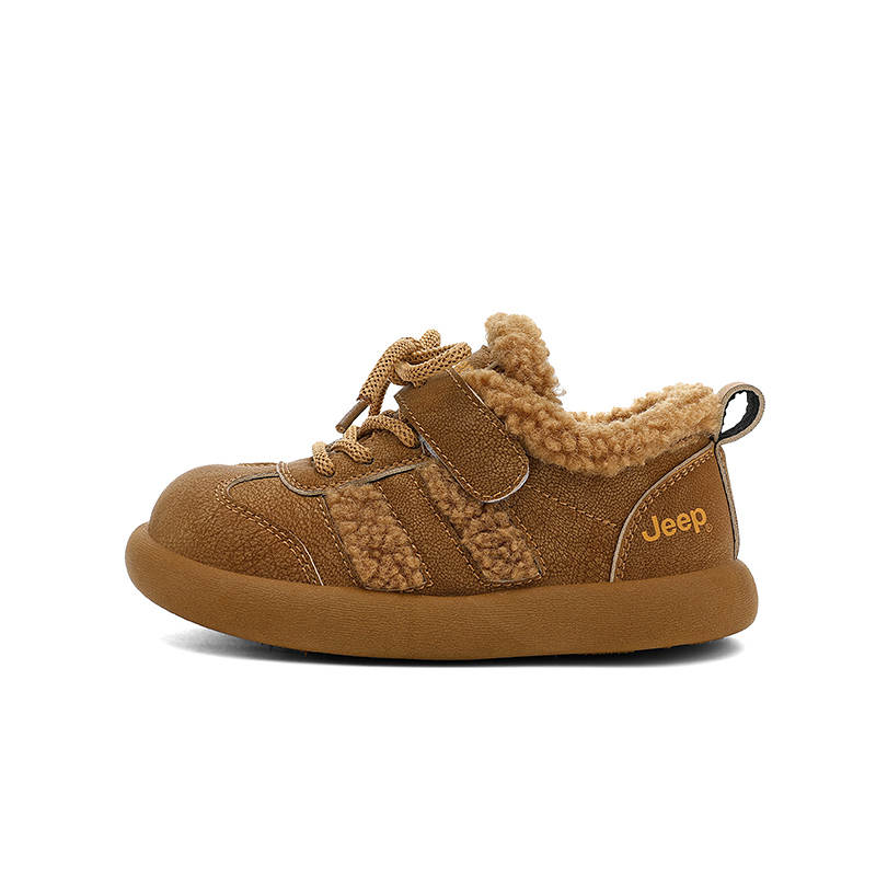 Jeep Leather Fashion Versatile Fleece Lined Warm Cotton Boots Slip Resistant Abrasion Resistant Children's Cotton Shoes