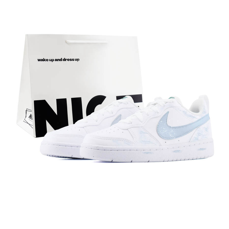 Nike Nike Court Borough Graffiti Abrasion Resistant Low top Kids' Skateboarding Shoes Yellow Blue Teenagers