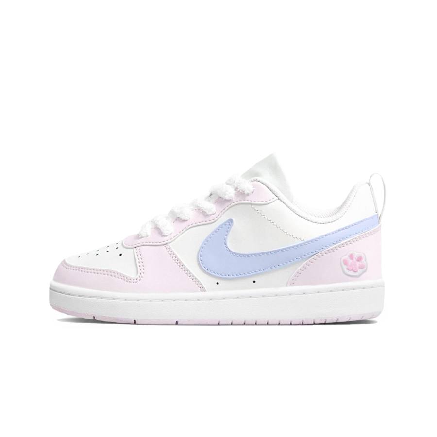 Nike Nike Court Borough 2 Puppy Footprints Synthetic Leather Slip Resistant Cushioning Abrasion Resistant Low top