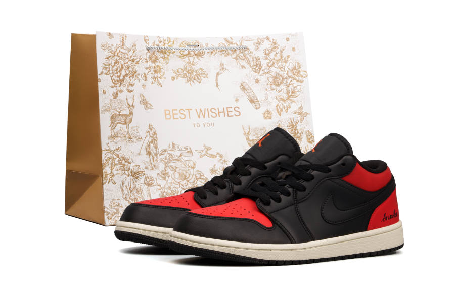 Jordan Jordan Air Jordan 1 Leather Slip Resistant Anti Kick Cushioning Low top Children's Basketball Shoes Red Teenagers