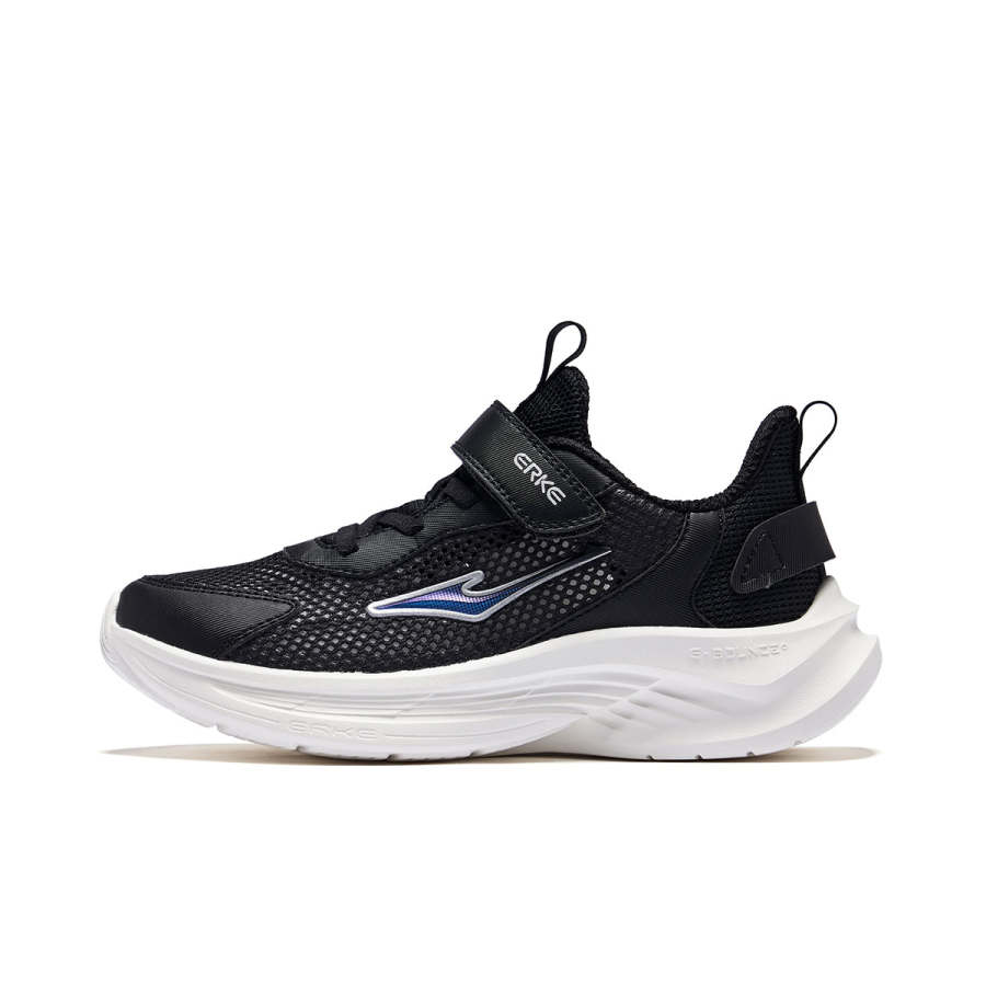 ERKE KIDS Gull 2 Synthetic Leather, Textile Low top Running Shoes Jet Black/Bright Silver Teenagers