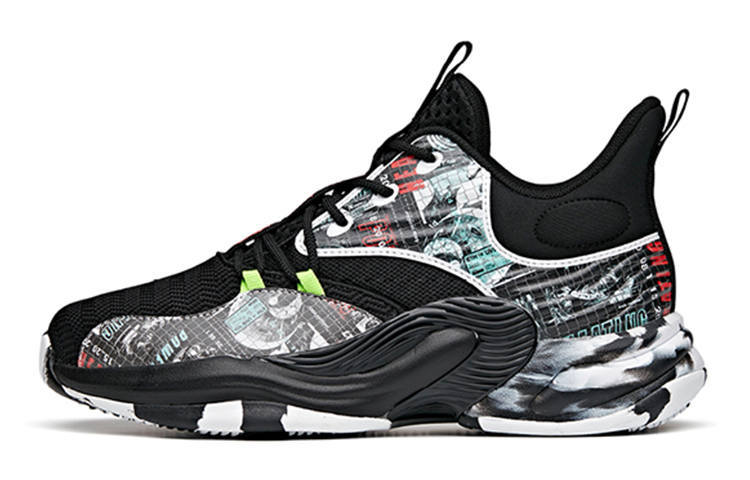Antakids Slip Resistant Cushioning Abrasion Resistant Mid top Basketball Shoes Black White Teenagers