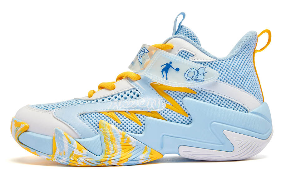 QIAODAN War General Textile, Synthetic Leather Breathable Basketball Shoes Light Blue Teenagers