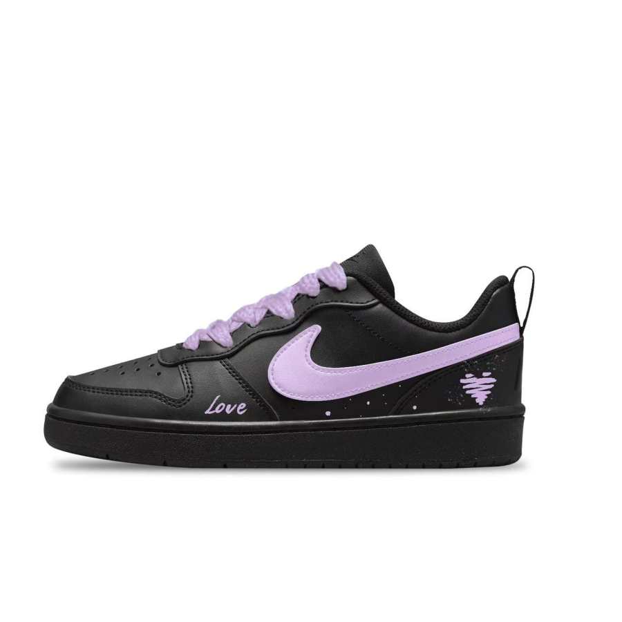 Nike Nike Leather Slip Resistant Abrasion Resistant Low top Kids' Skateboarding Shoes Black Purple Teenagers