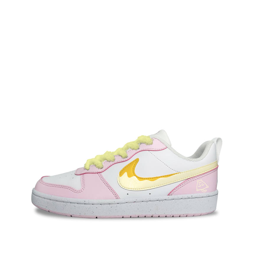 Nike Nike Court Borough Cheese Synthetic Leather Slip Resistant Abrasion Resistant Low top Skateboard Shoes Pink White Kids'
