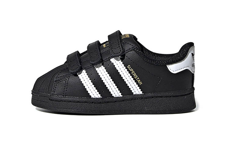 Adidas Originals SUPERSTAR Cf I Synthetic Leather Hook and loop Low top Skateboard Shoes Black Infant And Toddler
