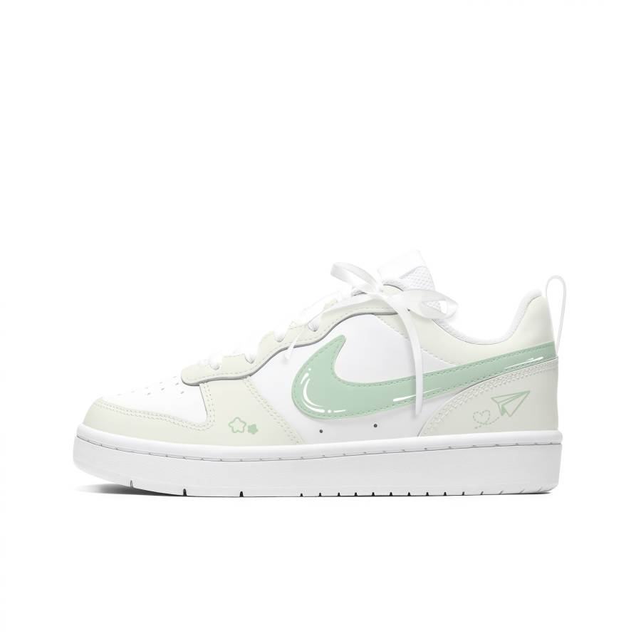 Nike Nike Court Borough Slip Resistant Abrasion Resistant Low top Kids' Skateboarding Shoes White Green Teenagers