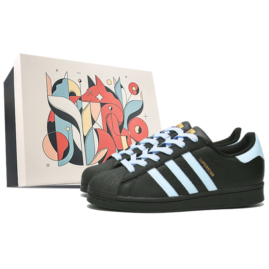 Adidas Originals Superstar J Anti Kick Abrasion Resistant Low top Kids' Skateboarding Shoes Blue Black Teenagers