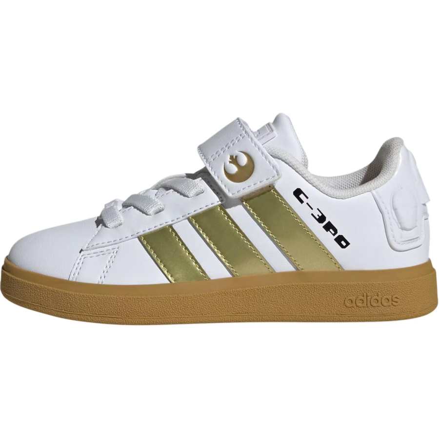 Adidas Star Wars x Adidas GRAND COURT 2.0 Synthetic Leather Comfortable Low top Kids' Skateboarding Shoes White Gold