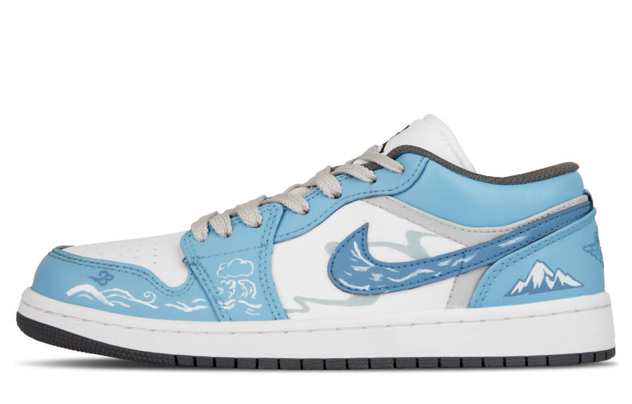 Jordan Jordan Air Jordan 1 Leather Trendy Slip Resistant Slip Resistant Low top Children's Basketball Shoes Blue Unisex
