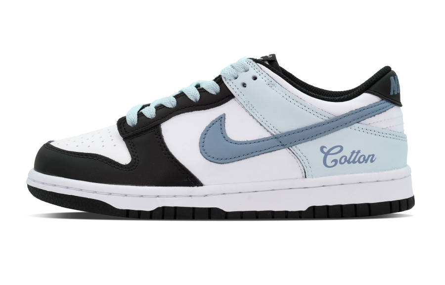 Nike Nike Dunk 'Black' Leather Slip Resistant Abrasion Resistant Low top Kids' Skateboarding Shoes White Blue Teenagers