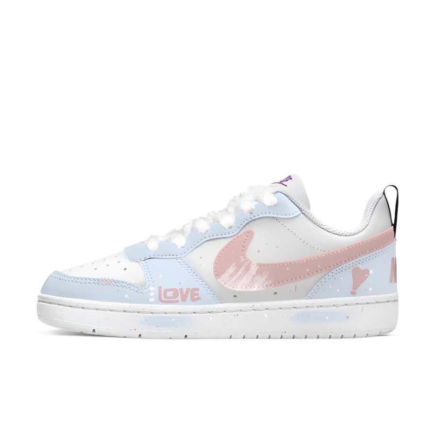 Nike Nike Court Borough Synthetic Leather Slip Resistant Abrasion Resistant Low top Kids' Skateboarding Shoes Pink Blue
