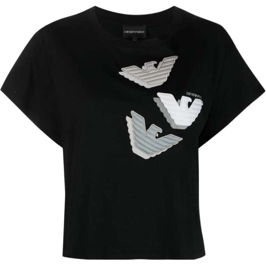 EMPORIO ARMANI T Shirts Women's Black Crew Neck Moderate Straight Fit