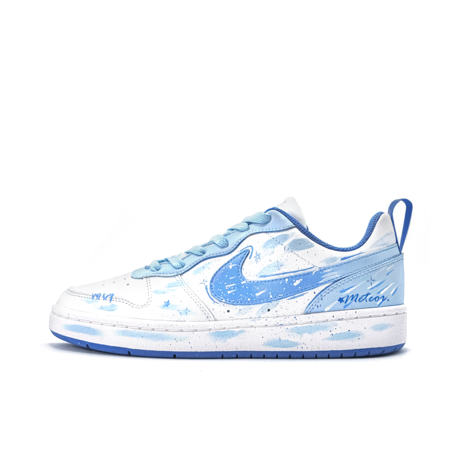 Nike Nike Court Borough Blue Feather Star Dream Leather Low top Kids' Skateboarding Shoes White Blue Teenagers