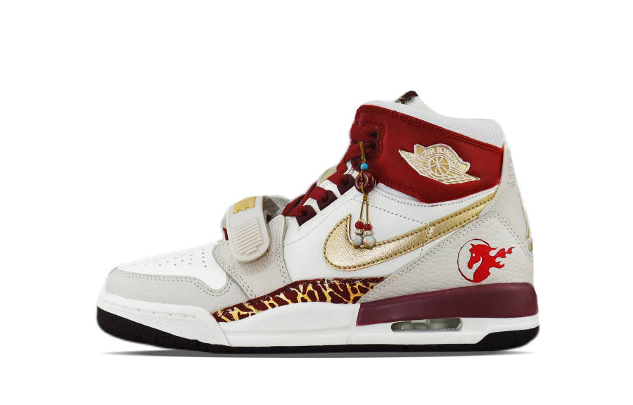 Jordan Jordan Legacy 312 Leather Slip Resistant Abrasion Resistant High top Children's Basketball Shoes Gold Red Teenagers