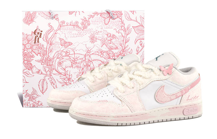 Jordan Jordan Air Jordan 1 RISK Butterfly Residence Smoke Pink Leather Slip Resistant Abrasion Resistant Low top