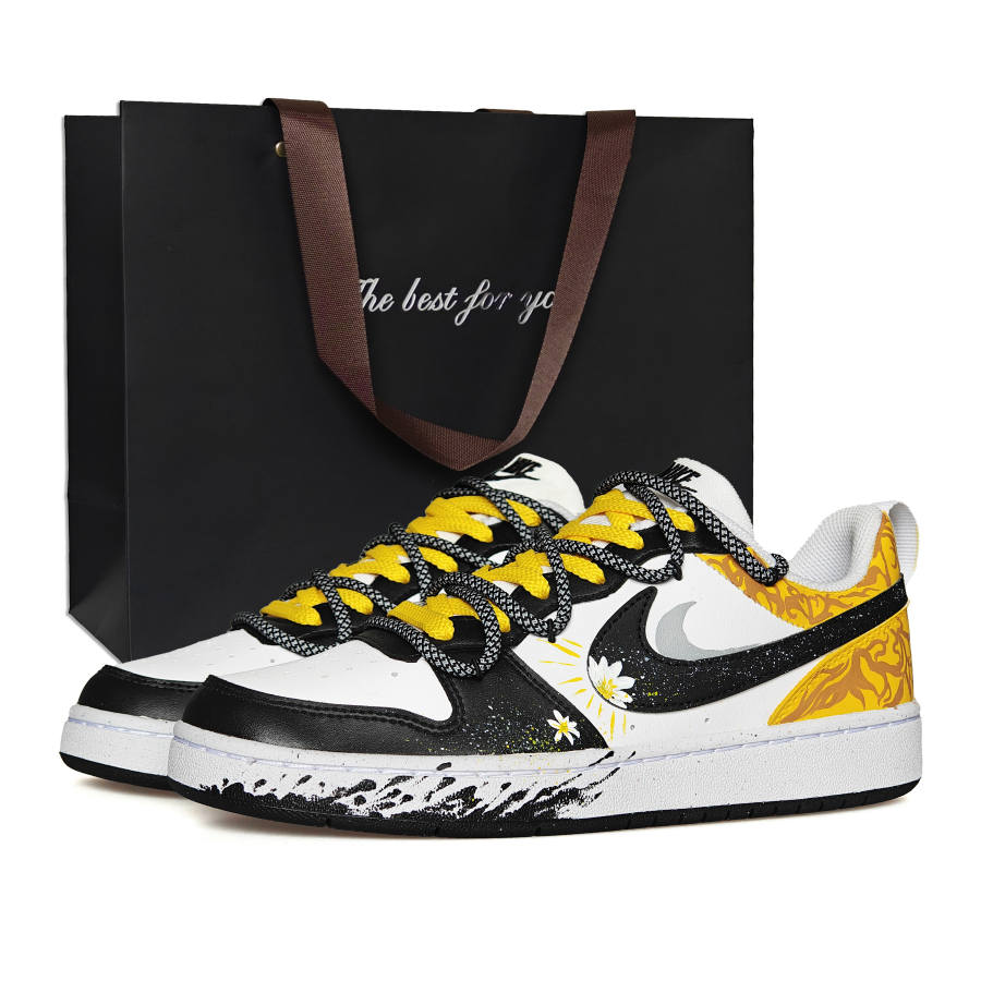 Nike Nike Court Borough Anti Kick Cushioning Abrasion Resistant Low top Kids' Skateboarding Shoes White Yellow Black Kids'
