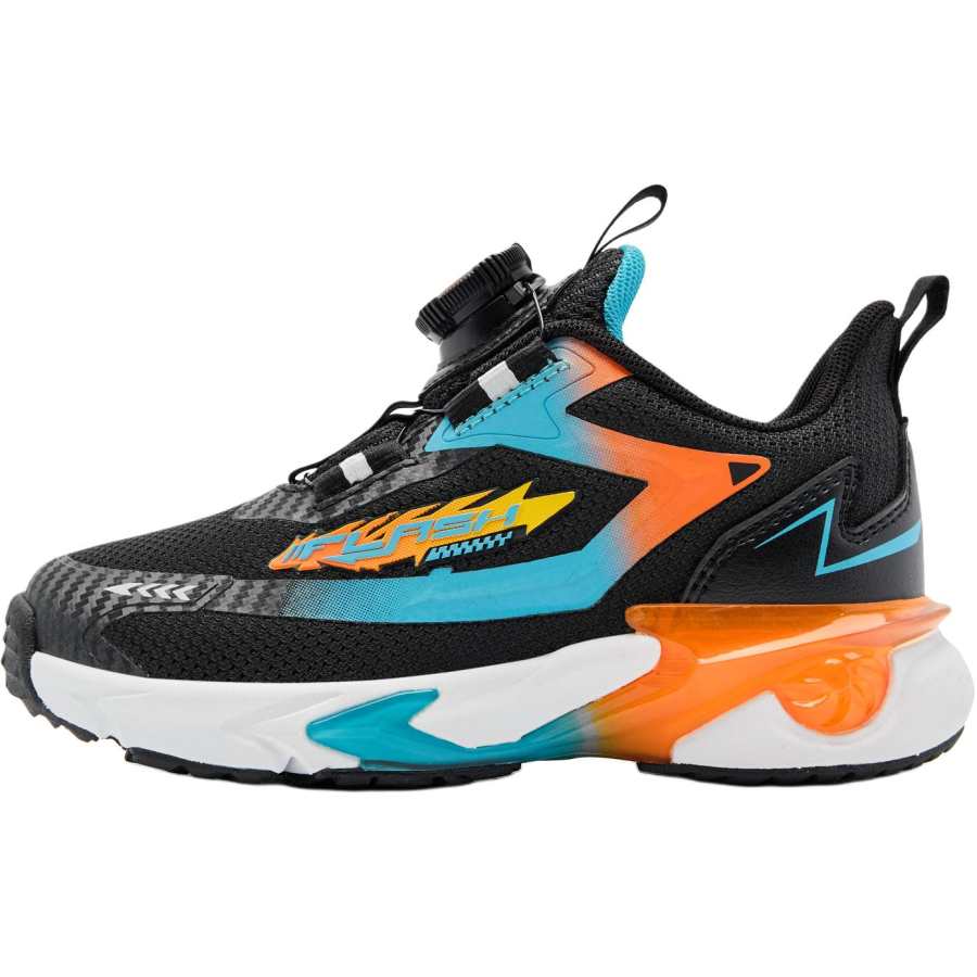 QIAODAN Slip Resistant Abrasion Resistant Low top Kids' Running Shoes Black/Dragon Flame Orange