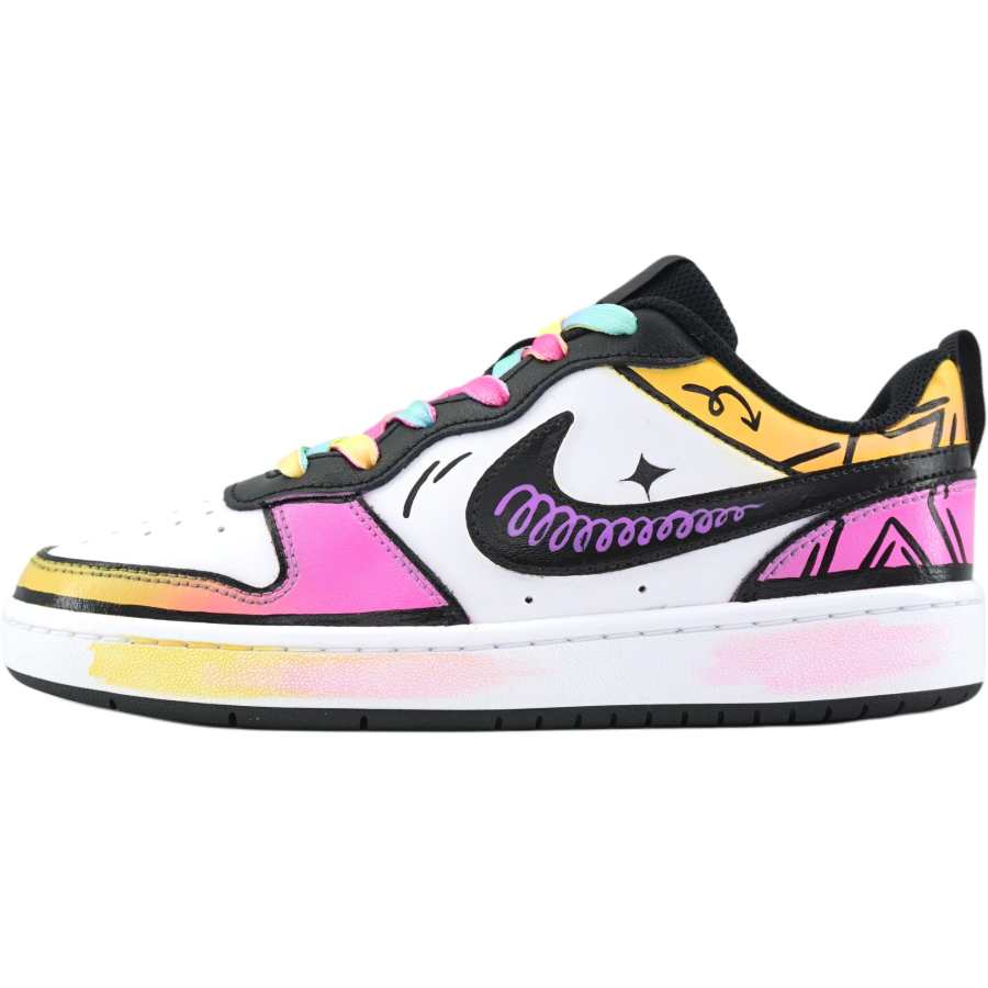 Nike Nike Court Borough Neon Star Candy Leather Abrasion Resistant Low top Kids' Skateboarding Shoes White Teenagers