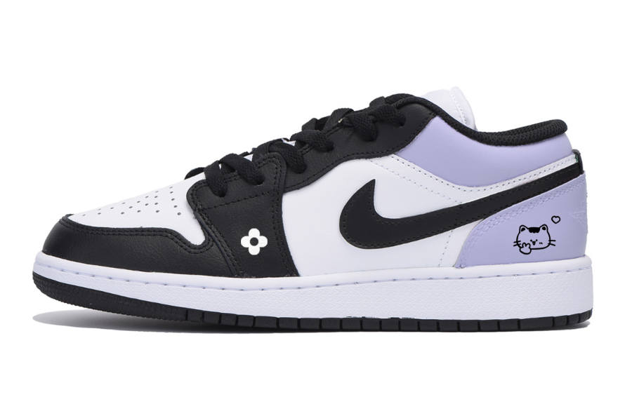 Jordan Jordan Air Jordan 1 Leather Cushioning, Wear Resistant Low top Children's Basketball Shoes White Purple Teenagers